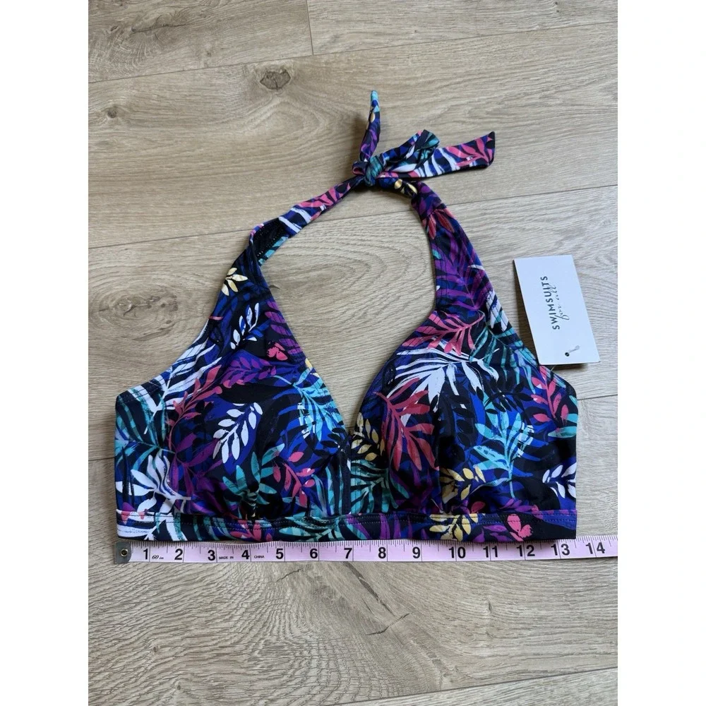 NWT Womens Swimsuits For All Bikini Top And Bottom Set‎ Halter Tropical Size 10